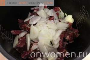 Carne com cebola em um multicooker