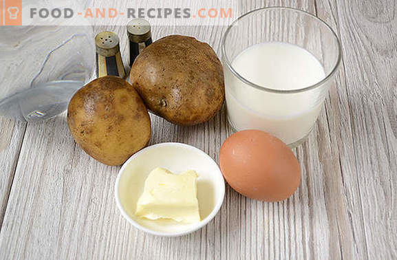 Cozinhando purê de batatas com leite de consistência adequada