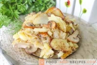 Como fritar batatas com cogumelos em uma frigideira