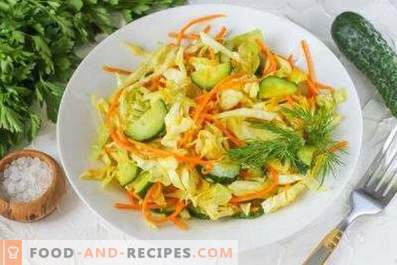 Saladas com repolho e pepino fresco