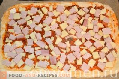 Pizza em massa de levedura com balyk e mussarela
