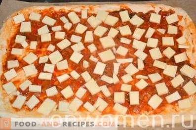 Pizza em massa de levedura com balyk e mussarela