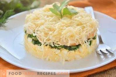 Salada em camadas com frango, ovo e cebola verde